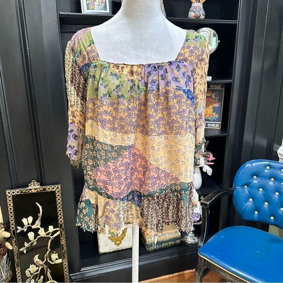 Anthropologies Floreat Boho Floral Patch Blouse Size Small NWOT - Picture 1 of 14